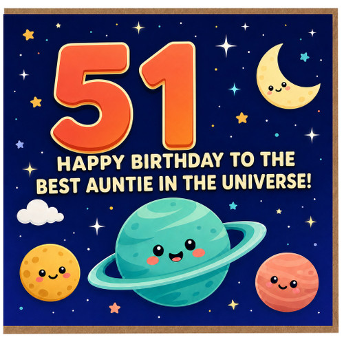 51st Birthday Card for Auntie, Space Theme Happy Birthday Card