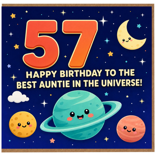 57th Birthday Card for Auntie, Happy Birthday to the Best Auntie in the Universe