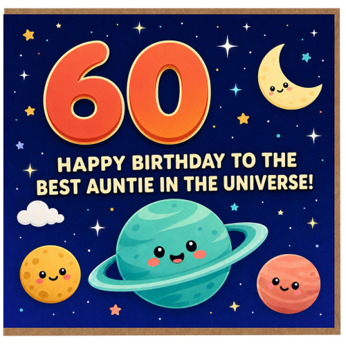 60th Birthday Card for Auntie, Happy Birthday to the Best Auntie in the Universe Space Card