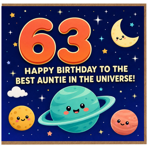 63rd Birthday Card for Auntie, Happy Birthday to the Best Auntie in the Universe Card