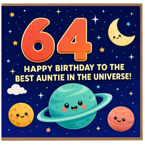 64th Birthday Card for Auntie, Happy Birthday to the Best Auntie in the Universe Space Card