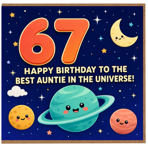 67th Birthday Card for Auntie, Happy Birthday to the Best Auntie in the Universe Space Theme Card