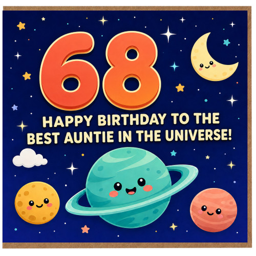 68th Birthday Card for Auntie, Happy Birthday to the Best Auntie in the Universe Space Theme Card