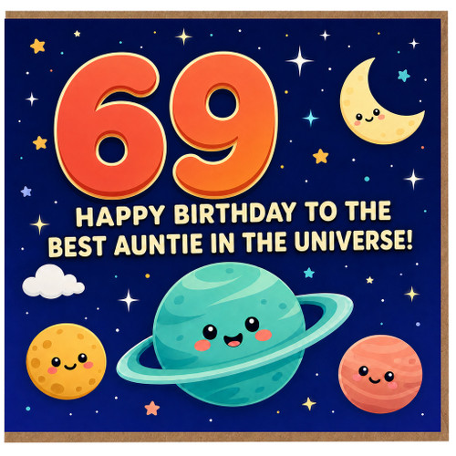 69th Birthday Card for Auntie, Happy Birthday to the Best Auntie in the Universe Card