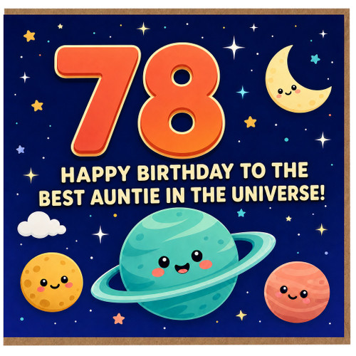 Auntie 78th Birthday Card, Happy Birthday to the Best Auntie in the Universe Space Theme
