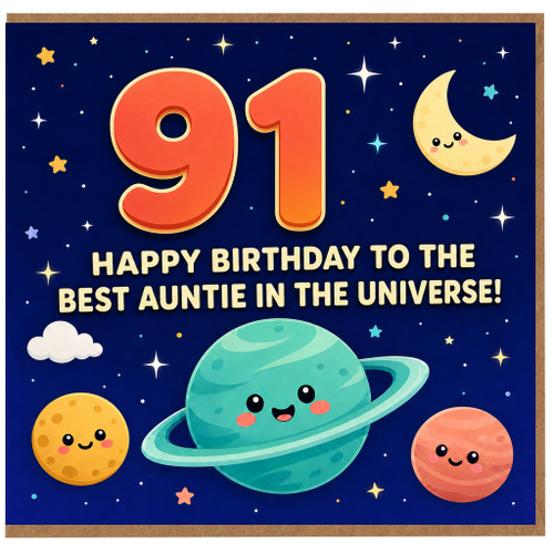 91st Birthday Card for Auntie, Happy Birthday to the Best Auntie in the Universe Card