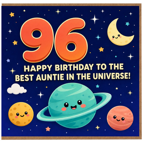 96th Birthday Card for Auntie, Happy Birthday to the Best Auntie in the Universe