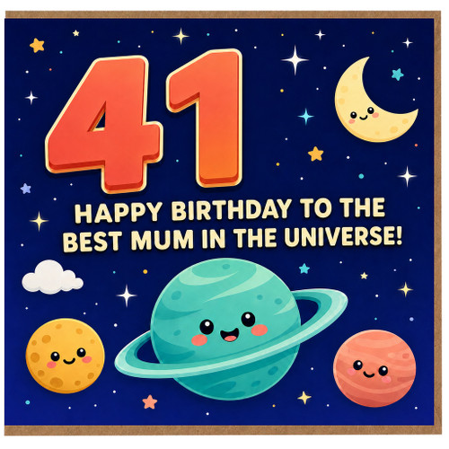 41st Birthday Card for Mum, Happy Birthday to the Best Mum in the Universe