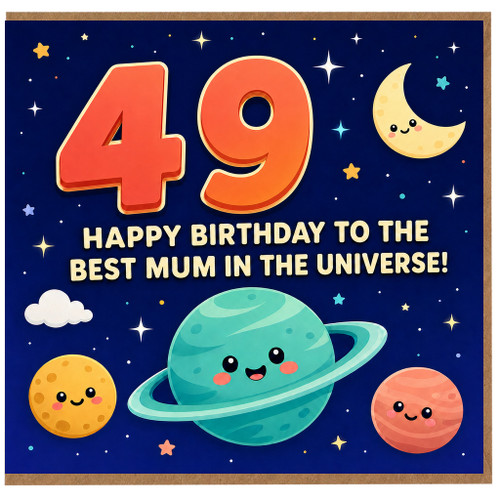 49th Birthday Card for Mum, Happy Birthday to the Best Mum in the Universe
