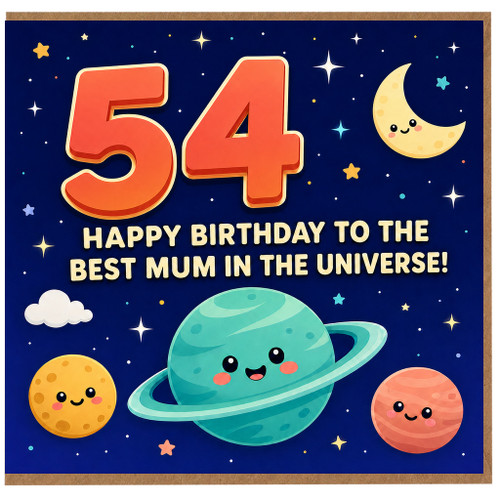 Mum 54th Birthday Card, Happy Birthday to the Best Mum in the Universe Card
