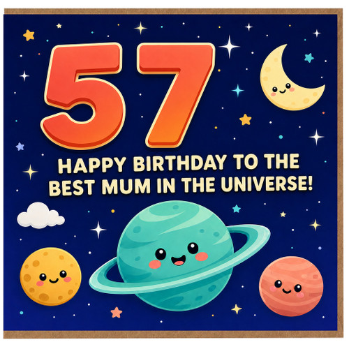 57th Birthday Card for Mum, Happy Birthday to the Best Mum in the Universe