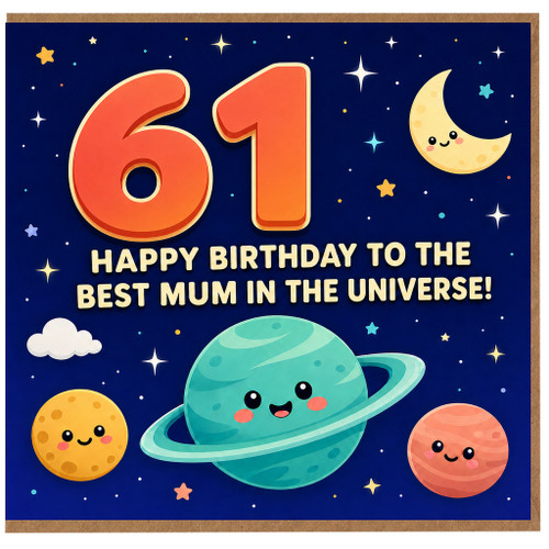 61st Birthday Card for Mum, Happy Birthday to the Best Mum in the Universe Space Card