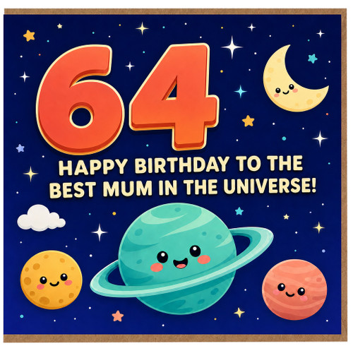 64th Birthday Card for Mum, Happy Birthday to the Best Mum in the Universe