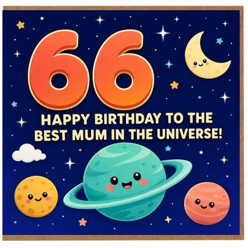 66th Birthday Card for Mum, Happy Birthday to the Best Mum in the Universe Card