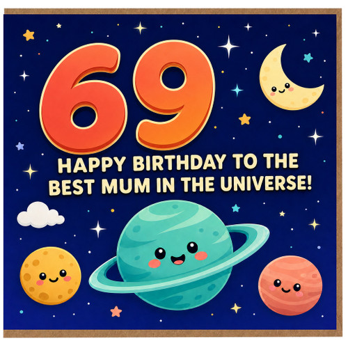 69th Birthday Card for Mum, Happy Birthday to the Best Mum in the Universe Space Themed Card
