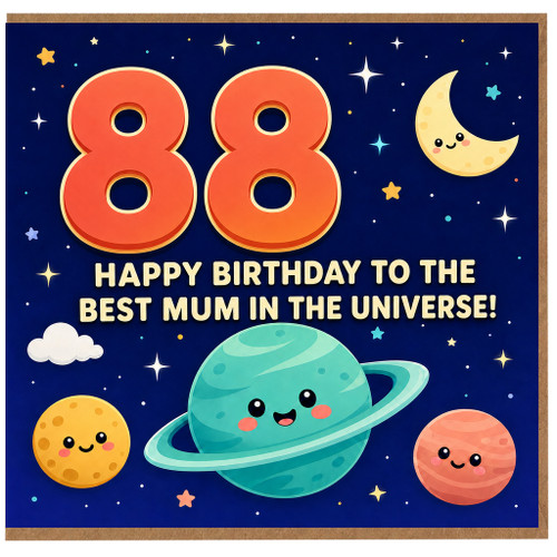 88th Birthday Card for Mum, Happy Birthday to the Best Mum in the Universe Card