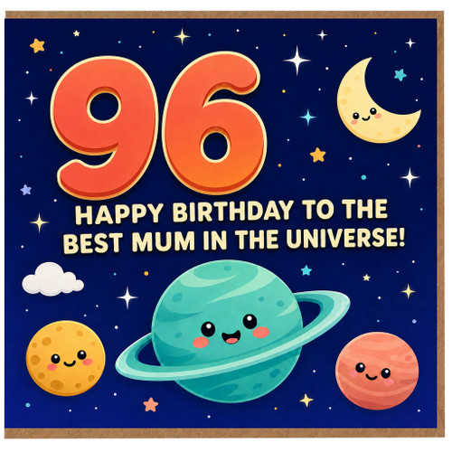 96th Birthday Card for Mum, Happy Birthday to the Best Mum in the Universe