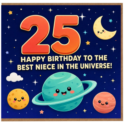 25th Birthday Card for Niece, Happy Birthday to the Best Niece in the Universe