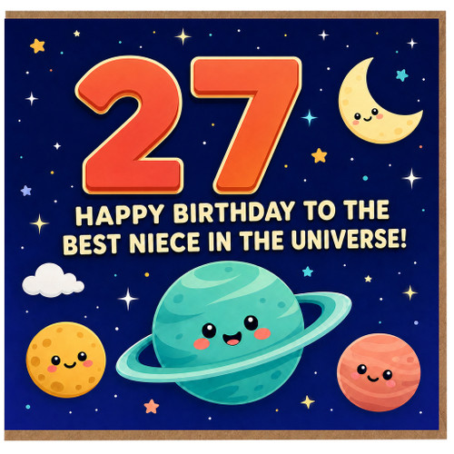 27th Birthday Card for Niece, Happy Birthday to the Best Niece in the Universe Space Theme Card
