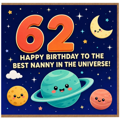 Nanny 62nd Birthday Card, Happy Birthday to the Best Nanny in the Universe