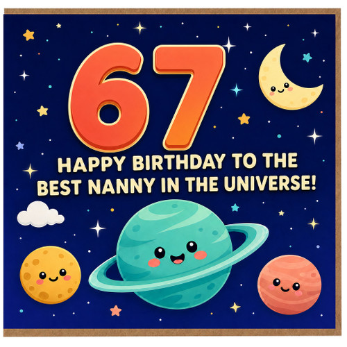 Nanny 67th Birthday Card, Happy Birthday to the Best Nanny in the Universe