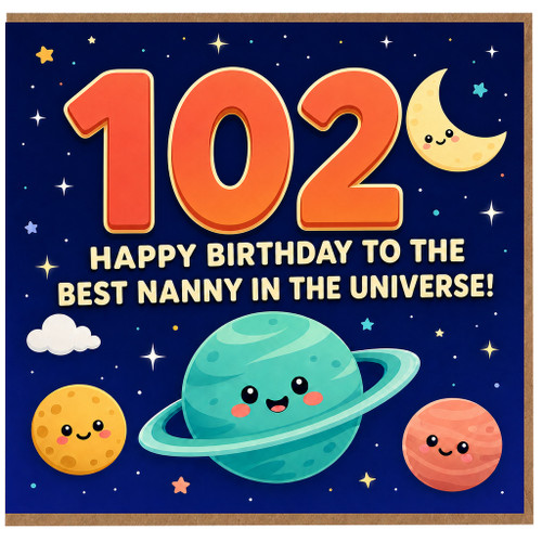 Nanny 102nd Birthday Card, Happy Birthday to the Best Nanny in the Universe Space Card