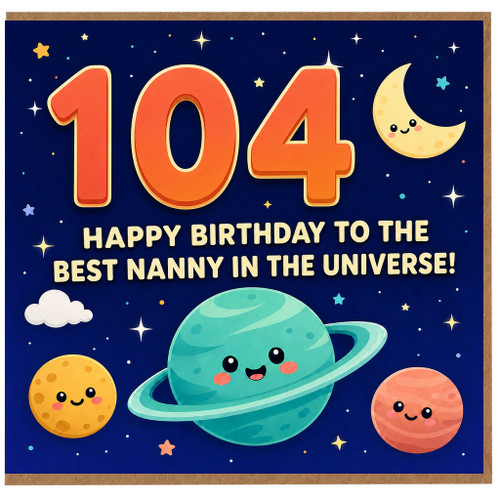 Nanny 104th Birthday Card, Happy Birthday to the Best Nanny in the Universe
