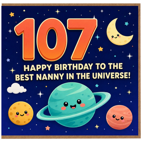 Nanny 107th Birthday Card, Happy Birthday to the Best Nanny in the Universe