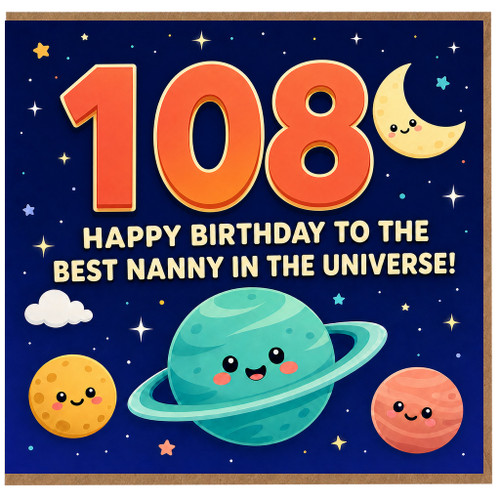 Nanny 108th Birthday Card, Happy Birthday to the Best Nanny in the Universe Space Card