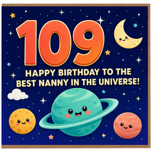 Nanny 109th Birthday Card, Happy Birthday to the Best Nanny in the Universe Space Theme Card
