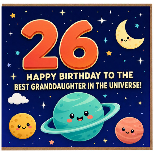 26th Birthday Card for Granddaughter, Happy Birthday to the Best Granddaughter in the Universe