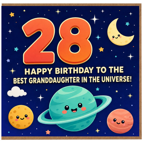 28th Birthday Card for Granddaughter, Happy Birthday to the Best Granddaughter in the Universe Space Themed Card