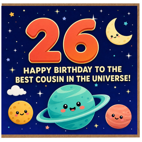26th Birthday Card for Cousin, Happy Birthday to the Best Cousin in the Universe Space Card