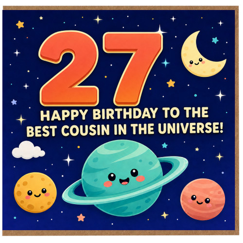 27th Birthday Card for Cousin, Happy Birthday to the Best Cousin in the Universe Space Card