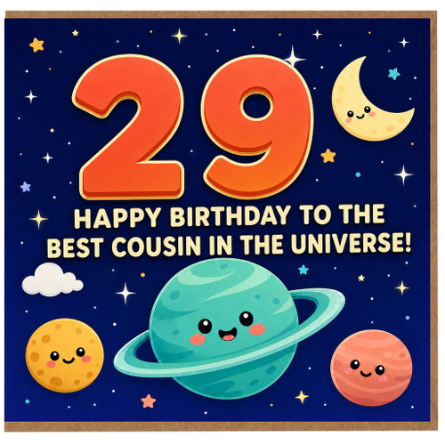 29th Birthday Card for Cousin, Happy Birthday to the Best Cousin in the Universe Space Card
