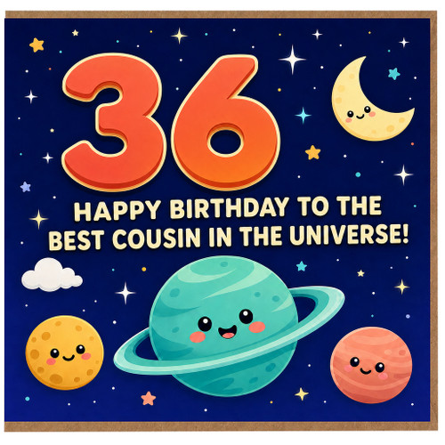 36th Birthday Cousin Card, Happy Birthday to the Best Cousin in the Universe