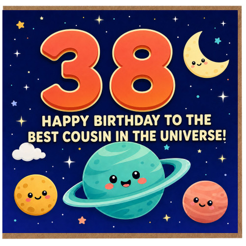 38th Birthday Card for Cousin, Cute Space Theme Happy Birthday Card