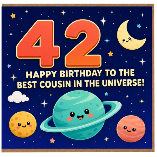 42nd Birthday Card for Cousin, Happy Birthday to the Best Cousin in the Universe
