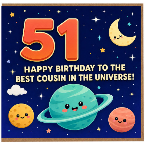 51st Birthday Card for Cousin, Happy Birthday to the Best Cousin in the Universe Space Card
