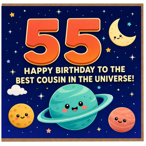 55th Birthday Card for Cousin, Happy Birthday to the Best Cousin in the Universe Space Theme Card