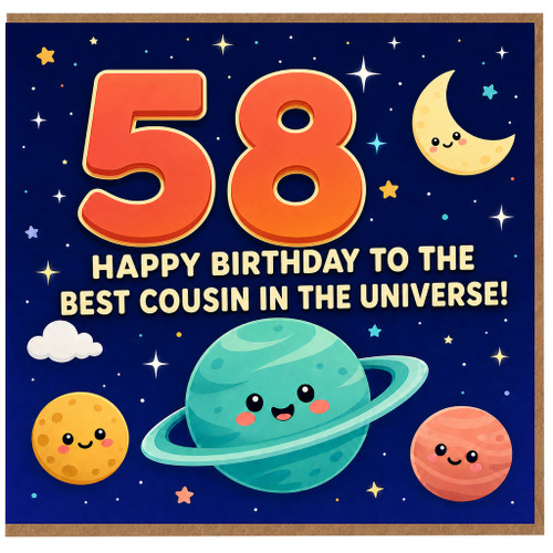 58th Birthday Card for Cousin, Happy Birthday to the Best Cousin in the Universe