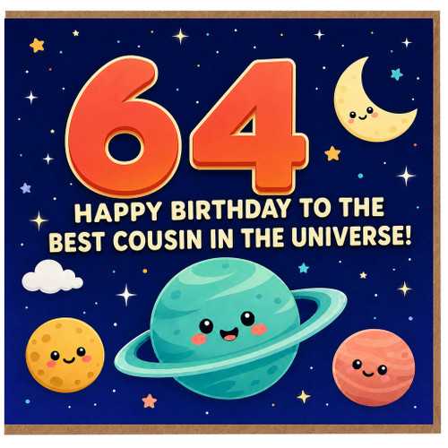 64th Birthday Card for Cousin, Happy Birthday to the Best Cousin in the Universe Space Theme Card