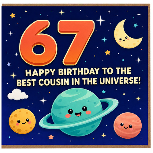 67th Birthday Card for Cousin, Happy Birthday to the Best Cousin in the Universe Space Card