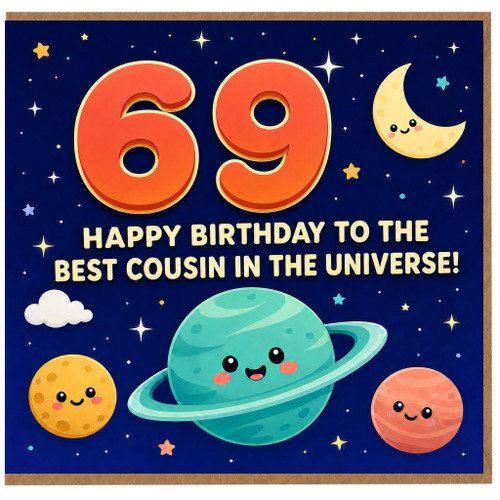 69th Birthday Card for Cousin, Happy Birthday to the Best Cousin in the Universe Space Theme