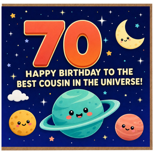 70th Birthday Card for Cousin, Happy Birthday to the Best Cousin in the Universe Space Card
