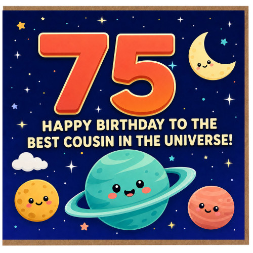 75th Birthday Card for Cousin, Happy Birthday to the Best Cousin in the Universe
