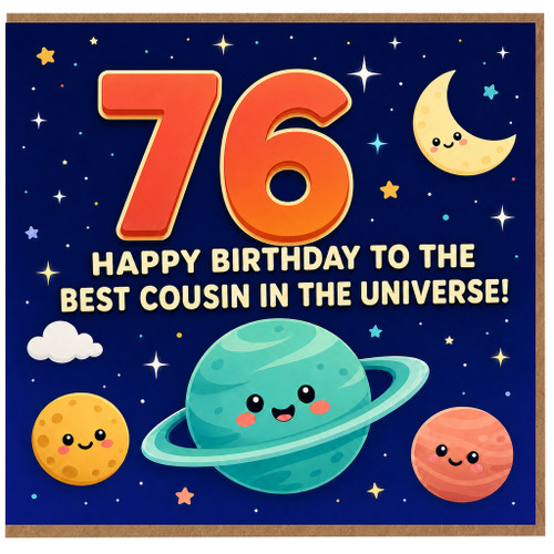 76th Birthday Card for Cousin, Happy Birthday to the Best Cousin in the Universe