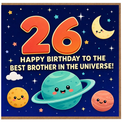 26th Birthday Card for Brother, Happy Birthday to the Best Brother in the Universe Space Theme Card