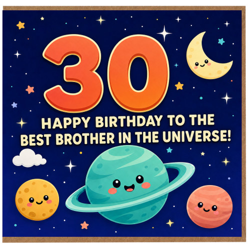 30th Birthday Brother Card, Happy Birthday to the Best Brother in the Universe, Cute Space Theme