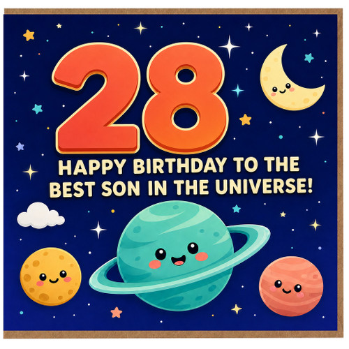 28th Birthday Card for Son, Happy Birthday to the Best Son in the Universe